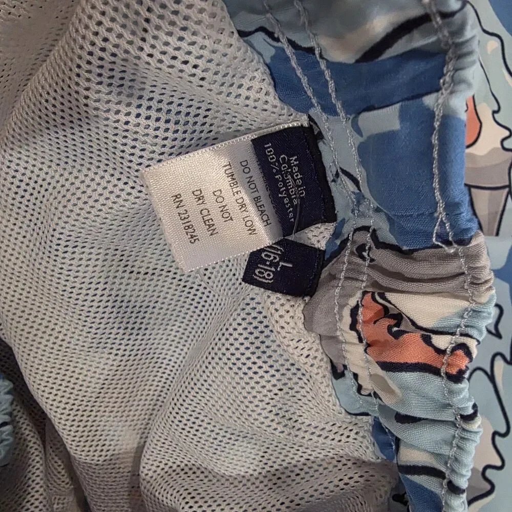 Vineyard Vines Chappy Swim Trunks Shorts Boys L (16) Blue Sharks Mesh Liner